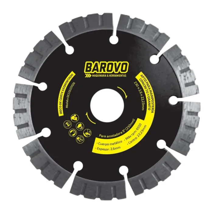 Disco de Corte Segmentado 230 mm para Concreto y Granito BAROVO DCCGS23026